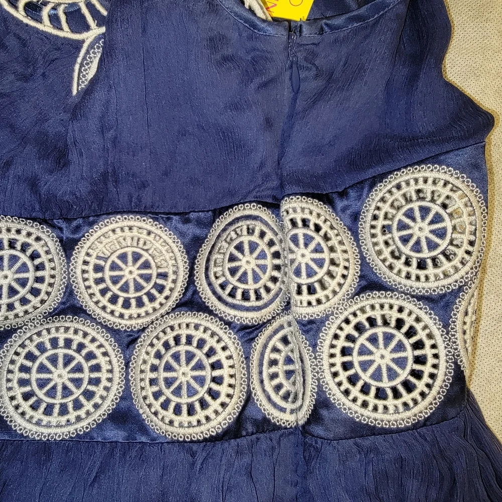 CATHERINE MALANDRINO Navy Silk "Marlin" Cocktail Dress 8P - Picture 3 of 8
